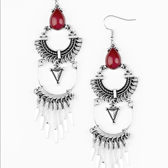RED dangle paparazzi earrings - Picture 2 of 2